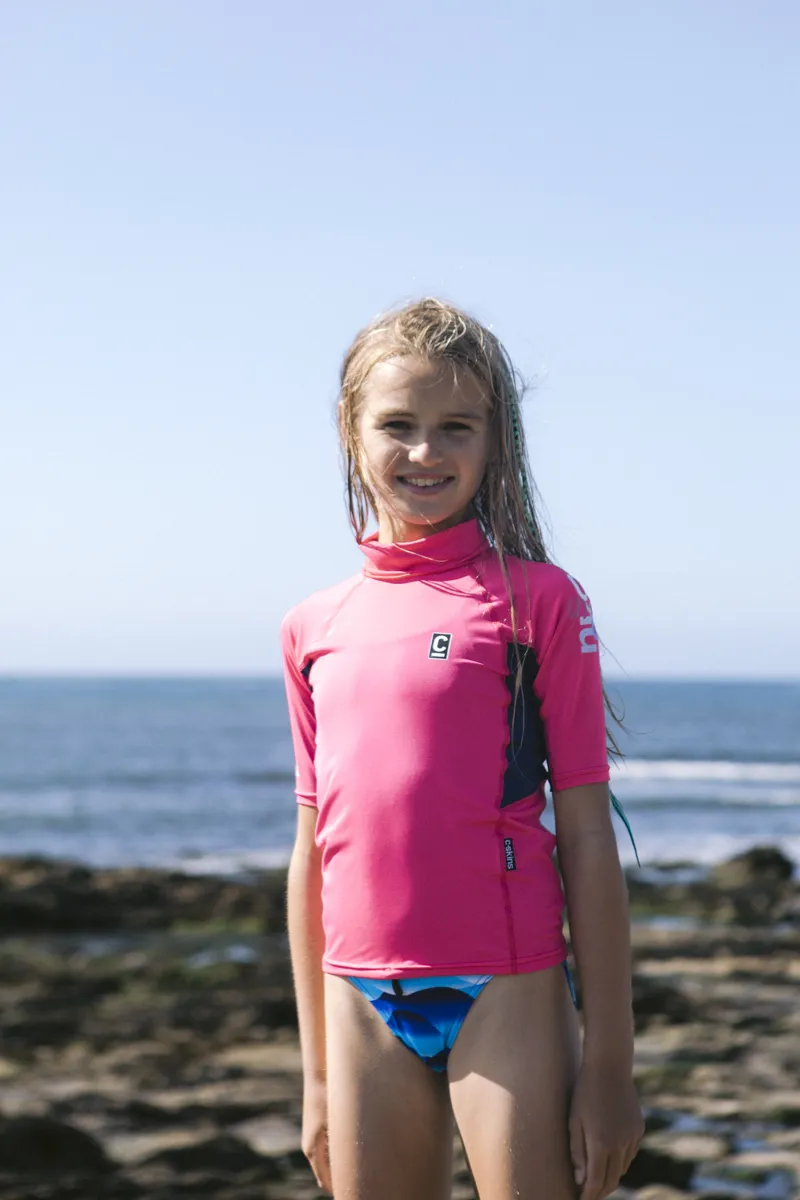 C-Skins NuWave Junior Short Sleeve UV Rash X Vest Lipstick-2