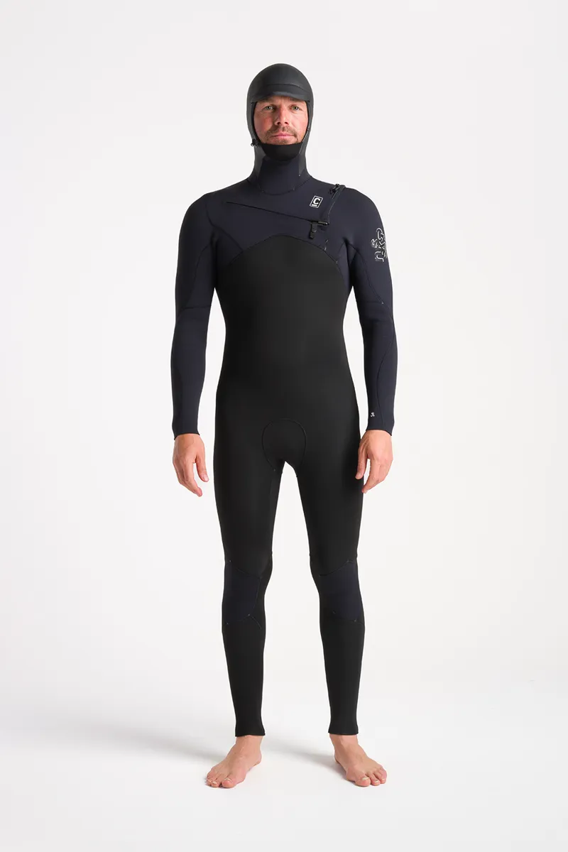 C-Skins Mens Session 5/4 Hooded 2024 Wetsuit Black x White-1