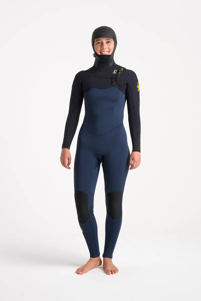 C-Skins Womens Solace 5/4 Hooded 2024 Wetsuit Black x Saffron