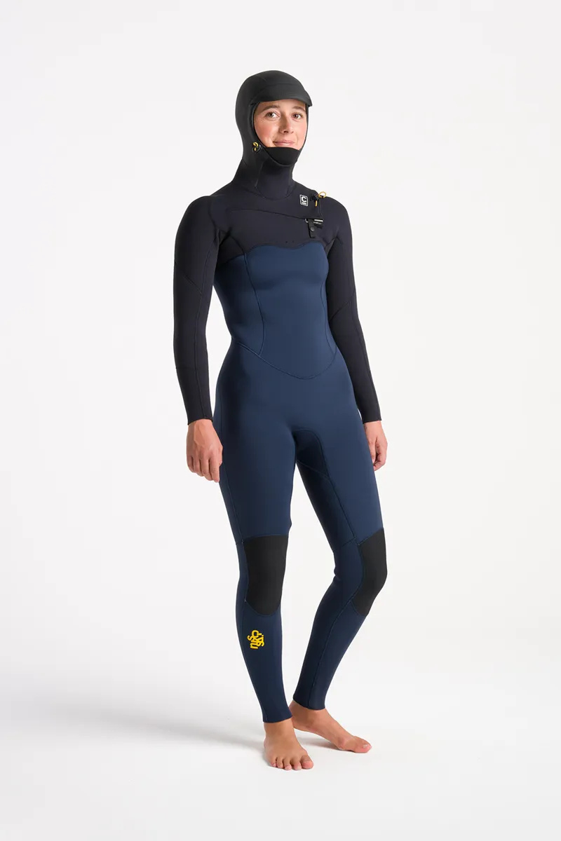 C-Skins Womens Solace 5/4 Hooded 2024 Wetsuit Black x Saffron-1