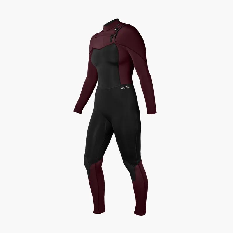 Xcel Womens Comp 4/3 Chest Zip Wetsuit Black/Wine-1