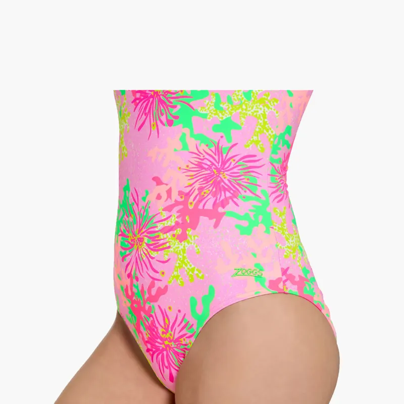 Zoggs Ecofeel Scoopback Silver Lined Swim Suit Undersea Magic Pink-2
