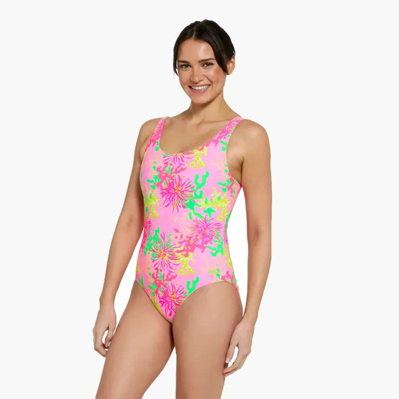 Zoggs Ecofeel Scoopback Silver Lined Swim Suit Undersea Magic Pink