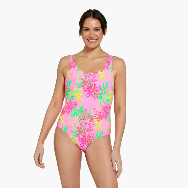 Zoggs Ecofeel Scoopback Silver Lined Swim Suit Undersea Magic Pink-3