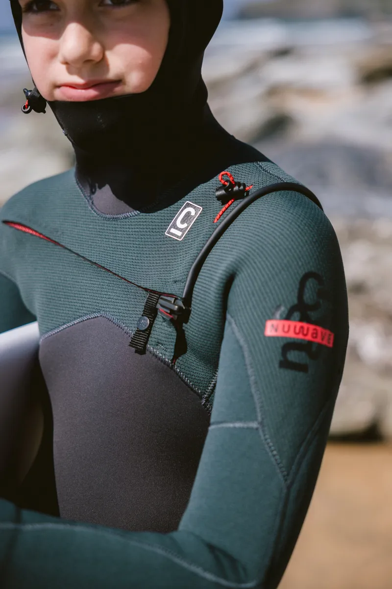 C-Skins NuWave Kids Session 5/4 Hooded Wetsuit Meteor/Forest Green-11