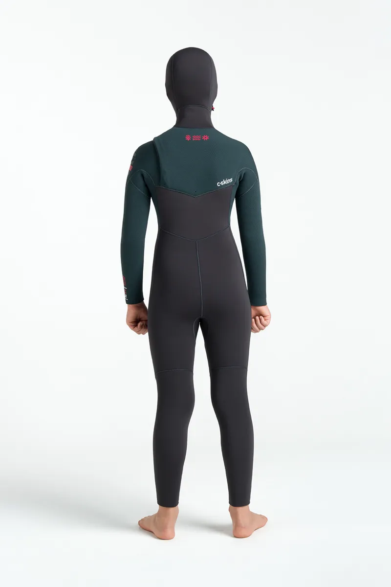 C-Skins NuWave Kids Session 5/4 Hooded Wetsuit Meteor/Forest Green-1