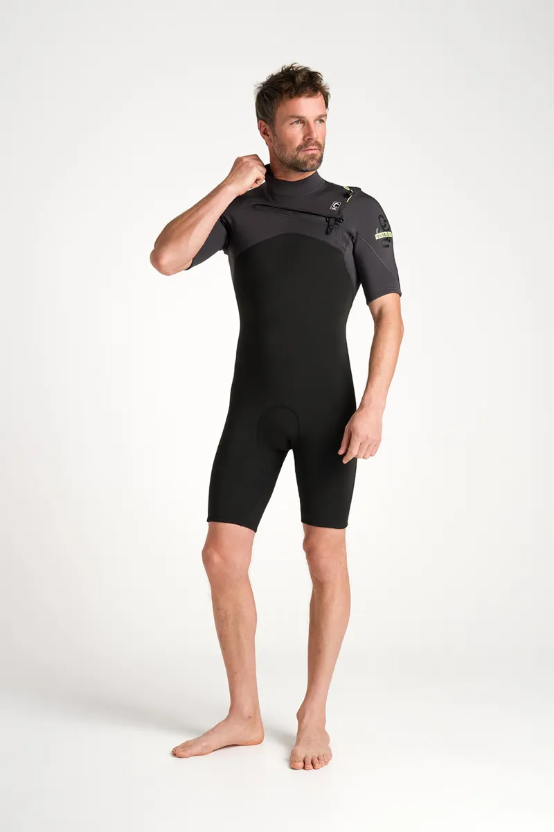 C-Skins NuWave Mens Session Lite 2/2 Chest Zip Flat Lock Shorti Black-1