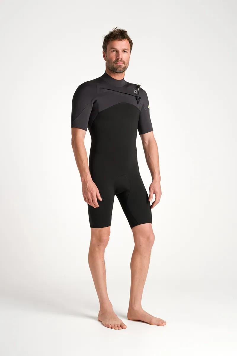 C-Skins NuWave Mens Session Lite 2/2 Chest Zip Flat Lock Shorti Black