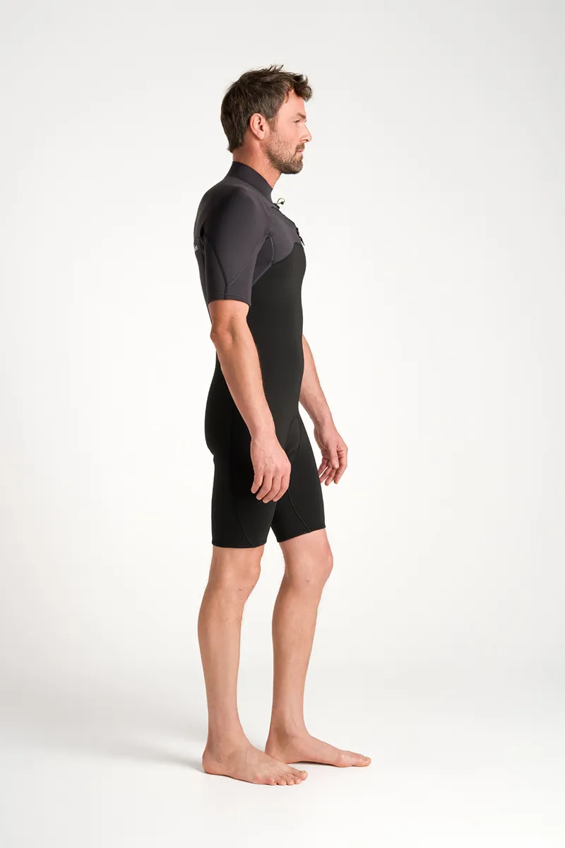 C-Skins NuWave Mens Session Lite 2/2 Chest Zip Flat Lock Shorti Black-3