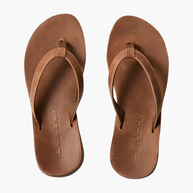 Reef Womens Ojai Classic Slim Leather Dark Brown Flip Flops-1