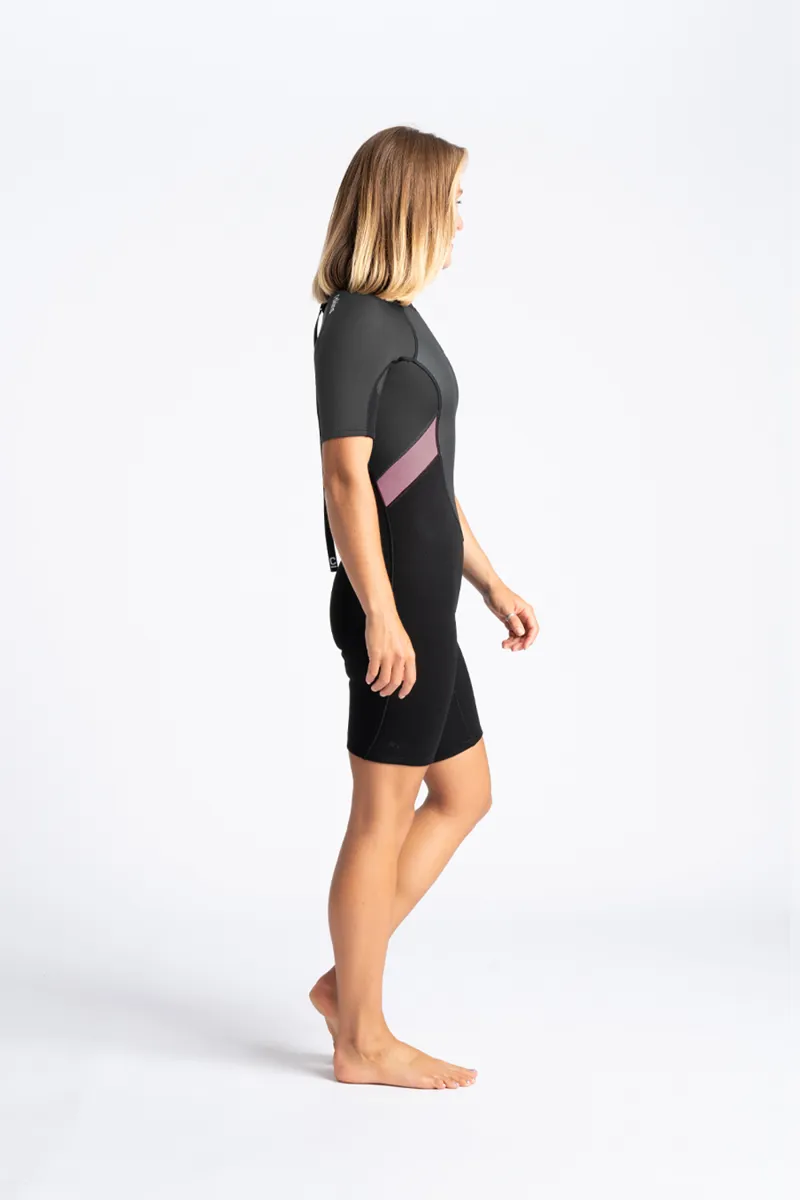 C-Skins Womens Element 3/2 Back Zip Shorti Black/Meteor/Rose-3