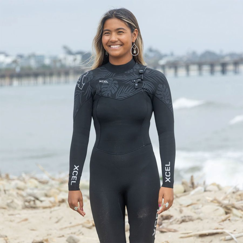 Xcel Womens Comp 4/3 Chest Zip Wetsuit Black Palm-2