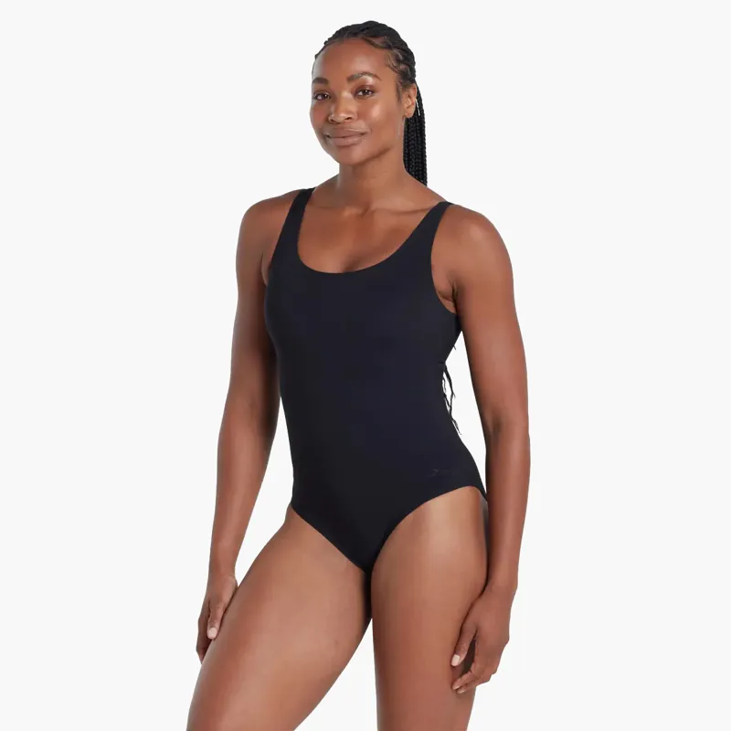 Zoggs Ecofeel Scoopback Black Silver Lined Swimsuit-1