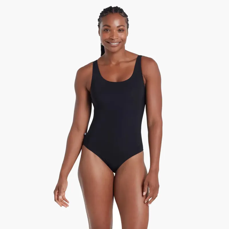 Zoggs Ecofeel Scoopback Black Silver Lined Swimsuit