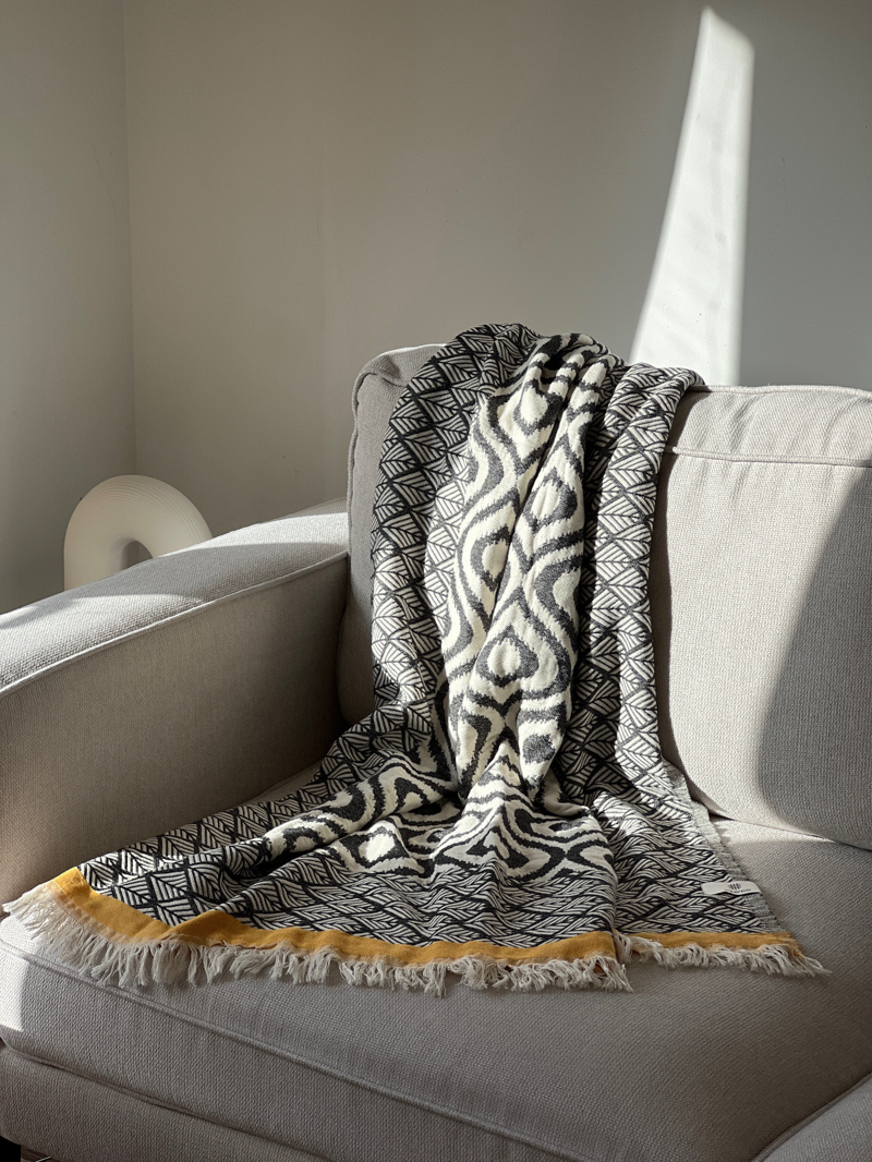 Weavico Turkish Throw - Black/Mustard-3