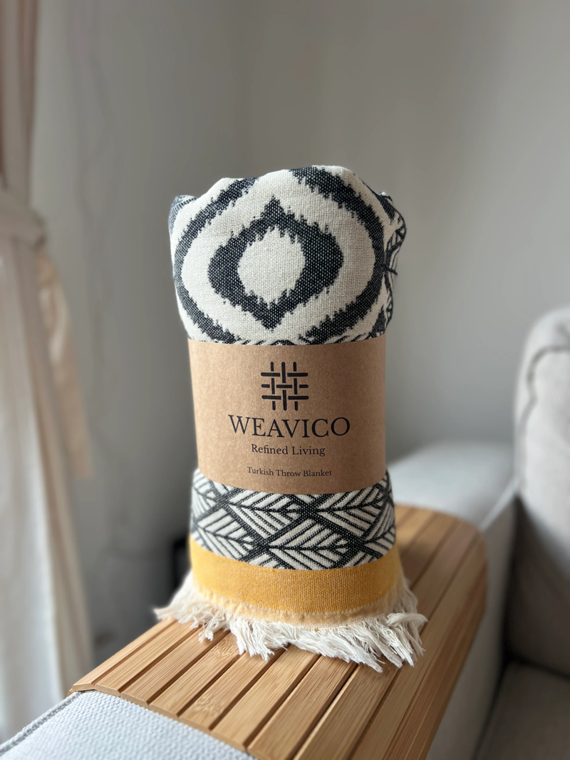 Weavico Turkish Throw - Black/Mustard-6