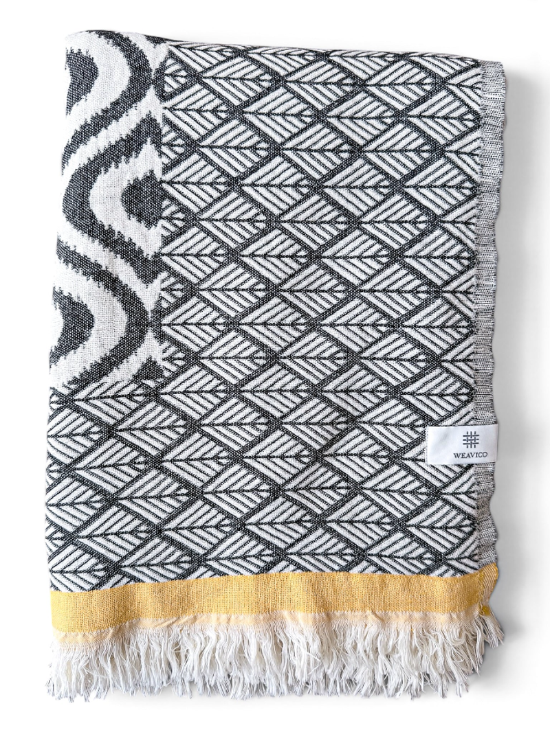 Weavico Turkish Throw - Black/Mustard-7