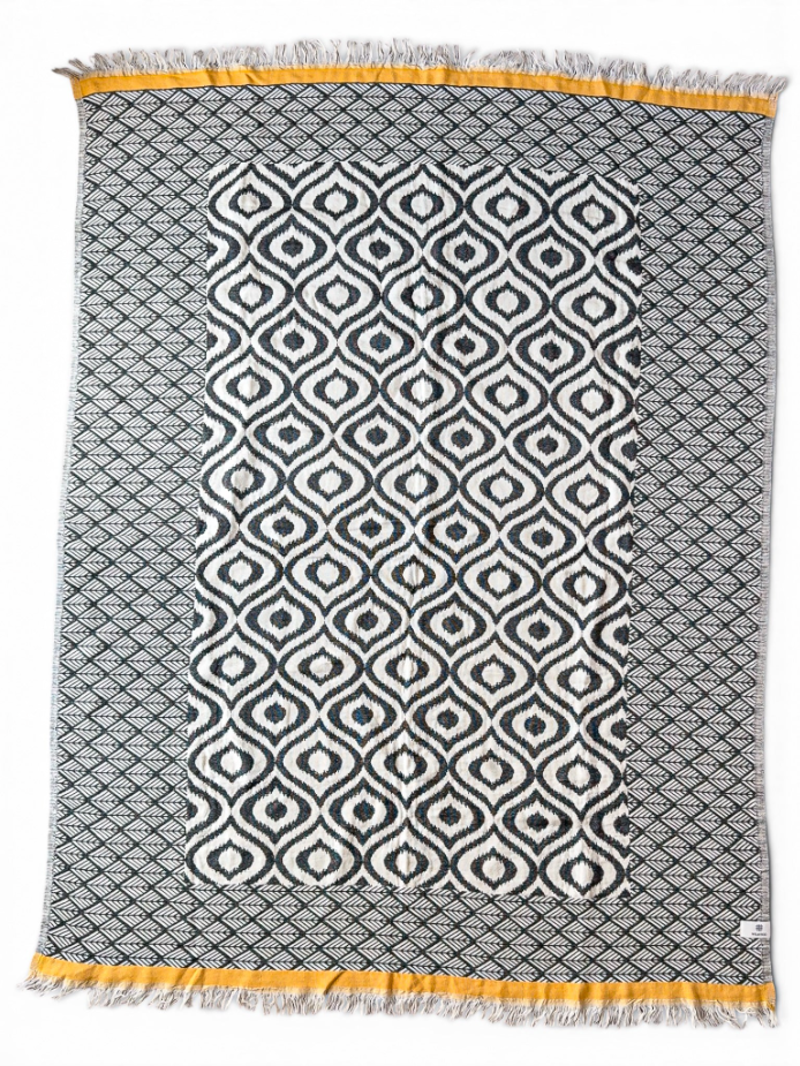 Weavico Turkish Throw - Black/Mustard-9