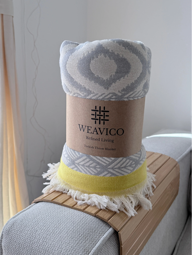 Weavico Turkish Throw - Grey/Yellow-5