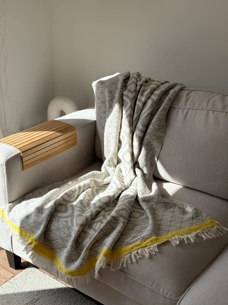 Weavico Turkish Throw - Grey/Yellow-6