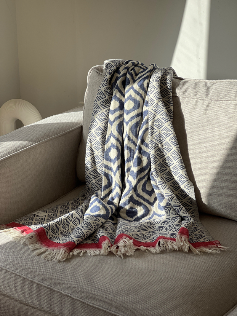 Weavico Turkish Throw - Navy/Red-1